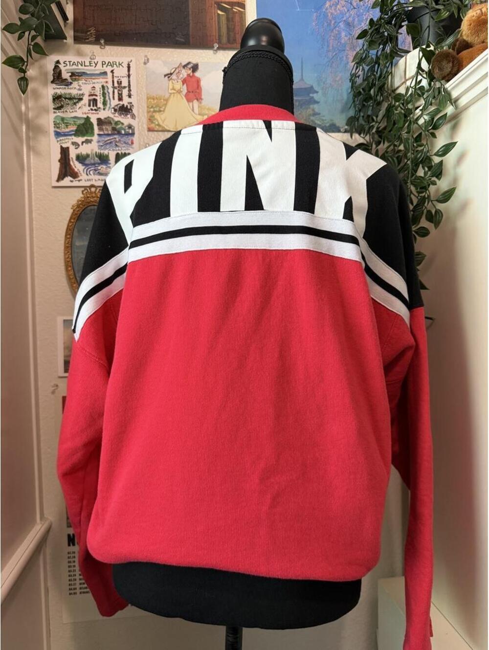 Victoria’s Secret PINK Red Black White Colorblock Crewneck Sweatshirt